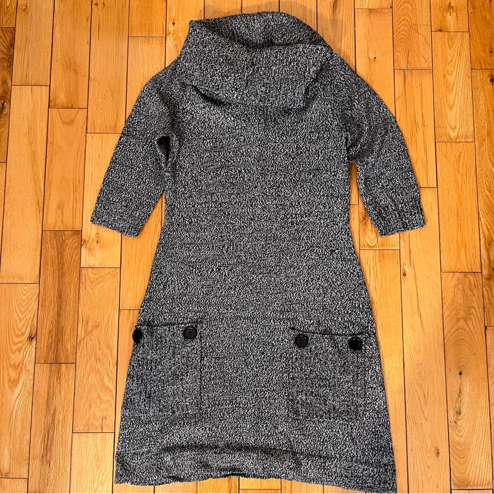 Gray Knit Sweater Dress with Button Accents